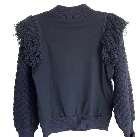 Anthropologie Dolan Boho Fringed Knit Sweater Mock Neck Puff Sleeves Black XXS - Picture 6 of 16